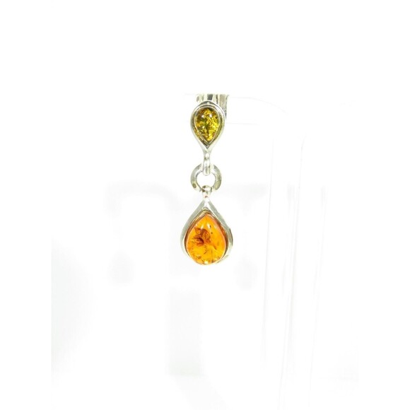 Yellow & Honey Baltic Amber Dangling Earrings Sterling Silver 1 1/4" Drop - Picture 4 of 7